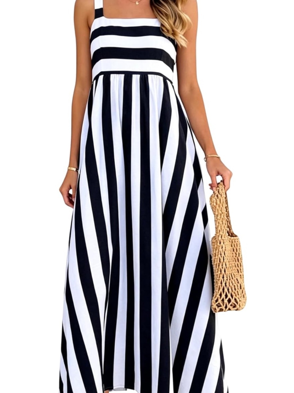 Striped Black and White Maxi Dress - Sleeveless Summer Dress